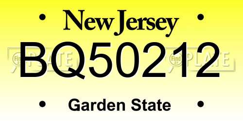 BQ50212 New Jersey License Plate