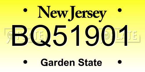 BQ51901 New Jersey License Plate