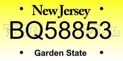 BQ58853 New Jersey License Plate