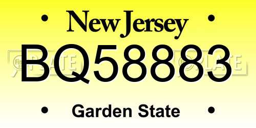 BQ58883 New Jersey License Plate
