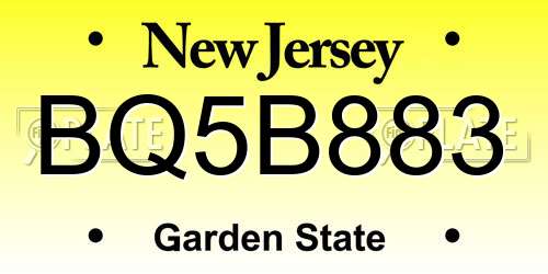 BQ5B883 New Jersey License Plate