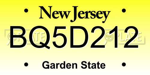 BQ5D212 New Jersey License Plate