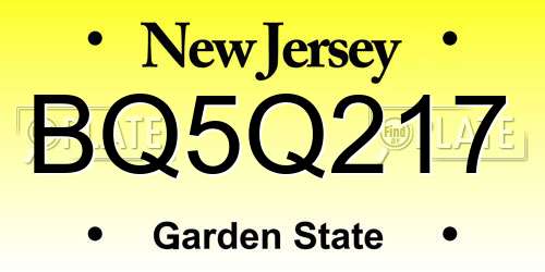 BQ5Q217 New Jersey License Plate