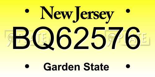 BQ62576 New Jersey License Plate