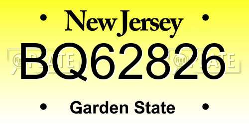 BQ62826 New Jersey License Plate