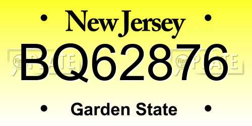 BQ62876 New Jersey License Plate