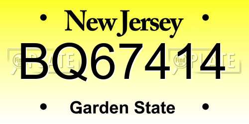 BQ67414 New Jersey License Plate