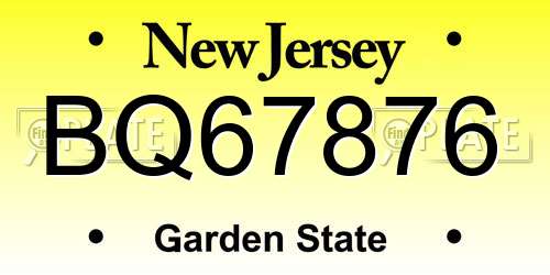BQ67876 New Jersey License Plate