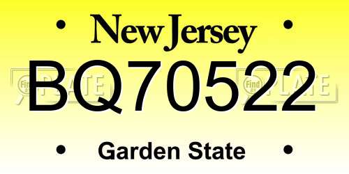 BQ70522 New Jersey License Plate