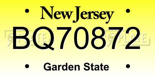 BQ70872 New Jersey License Plate
