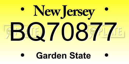 BQ70877 New Jersey License Plate