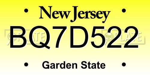 BQ7D522 New Jersey License Plate
