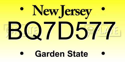 BQ7D577 New Jersey License Plate