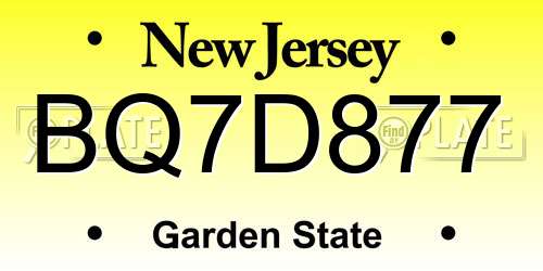 BQ7D877 New Jersey License Plate