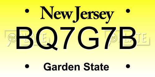 BQ7G7B New Jersey License Plate