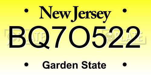 BQ7O522 New Jersey License Plate