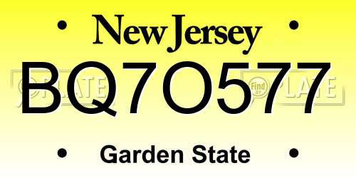 BQ7O577 New Jersey License Plate