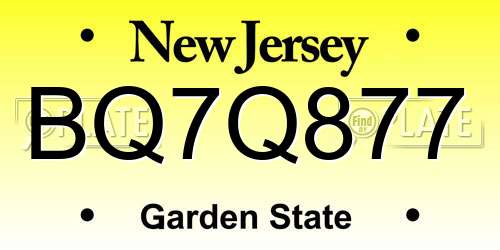 BQ7Q877 New Jersey License Plate