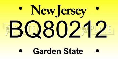 BQ80212 New Jersey License Plate