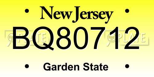 BQ80712 New Jersey License Plate