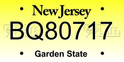 BQ80717 New Jersey License Plate