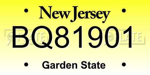 BQ81901 New Jersey License Plate