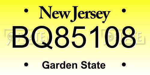 BQ85108 New Jersey License Plate