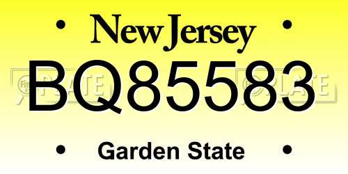 BQ85583 New Jersey License Plate