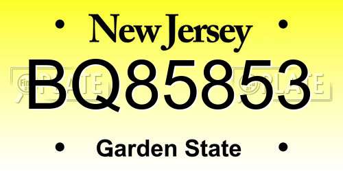 BQ85853 New Jersey License Plate