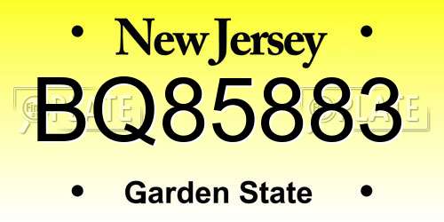 BQ85883 New Jersey License Plate