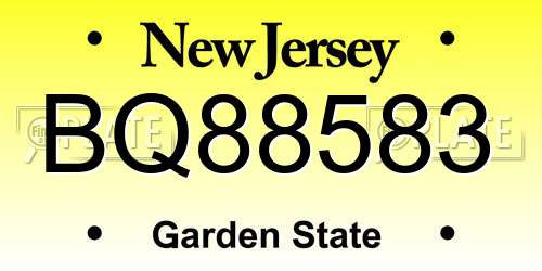 BQ88583 New Jersey License Plate