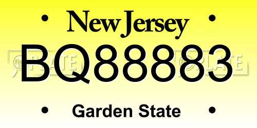 BQ88883 New Jersey License Plate