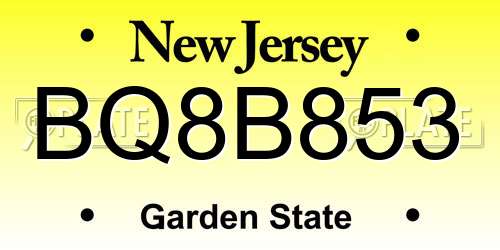 BQ8B853 New Jersey License Plate