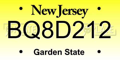 BQ8D212 New Jersey License Plate