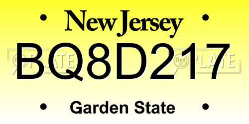 BQ8D217 New Jersey License Plate
