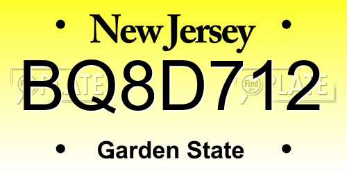 BQ8D712 New Jersey License Plate