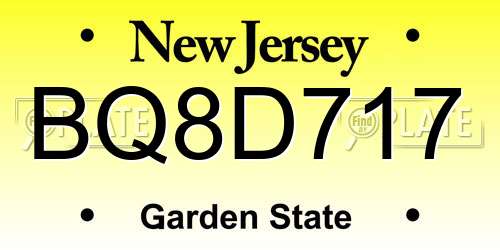 BQ8D717 New Jersey License Plate