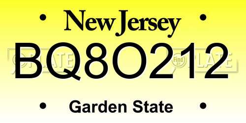 BQ8O212 New Jersey License Plate