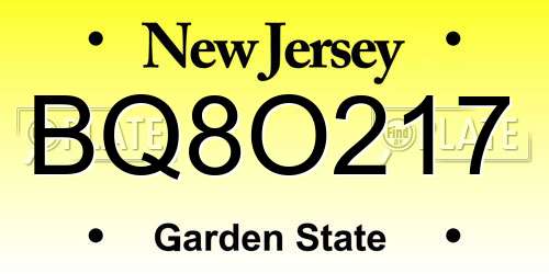 BQ8O217 New Jersey License Plate