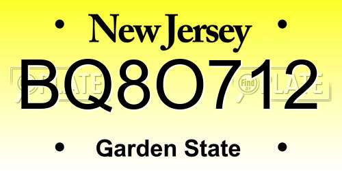 BQ8O712 New Jersey License Plate