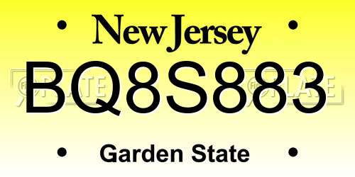 BQ8S883 New Jersey License Plate