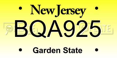 BQA925 New Jersey License Plate
