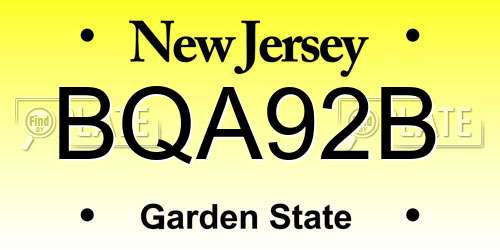 BQA92B New Jersey License Plate