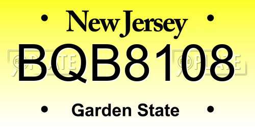 BQB8108 New Jersey License Plate