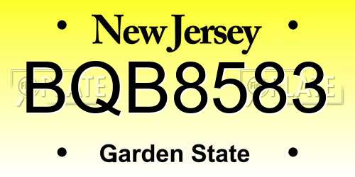 BQB8583 New Jersey License Plate