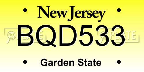 BQD533 New Jersey License Plate
