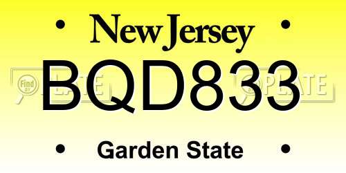 BQD833 New Jersey License Plate