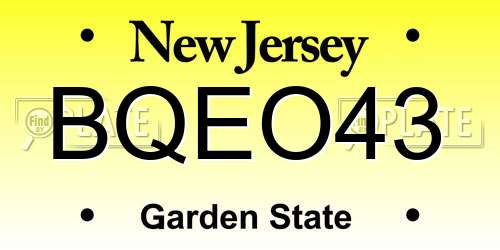 BQEO43 New Jersey License Plate