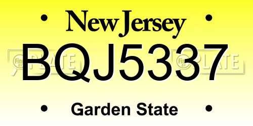 BQJ5337 New Jersey License Plate