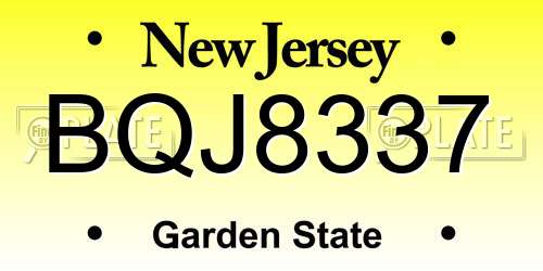 BQJ8337 New Jersey License Plate